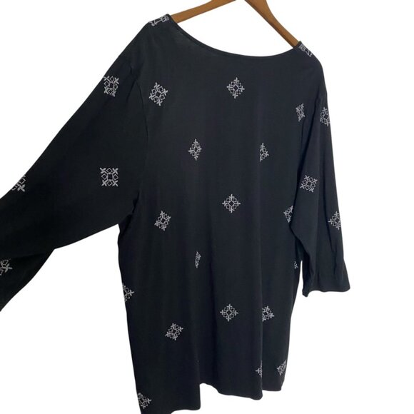 J. Jill V neck pullover tunic blouse black 3/4 sleeve cotton/tencel 3X - Picture 3 of 7